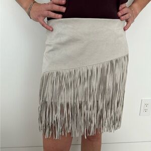 Zara suede feel fringe dressy skirt